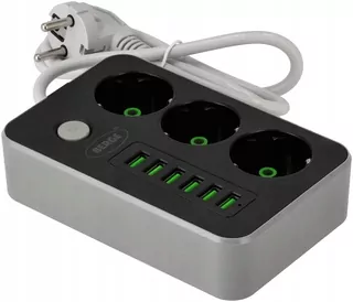 Predlžovací kábel 3 zásuvky + 6x USB 1m s uzemnením